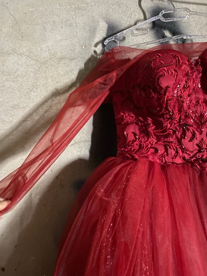 Kırmızı Straplez Uzun Abiye Elbise - Görsel 3