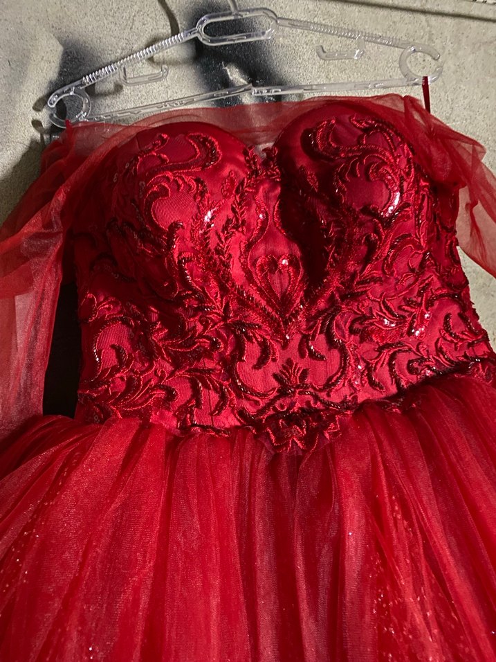 Kırmızı Straplez Uzun Abiye Elbise - Görsel 2