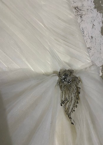 Straplez A Kesim Beyaz Uzun Gelinlik - Görsel 2