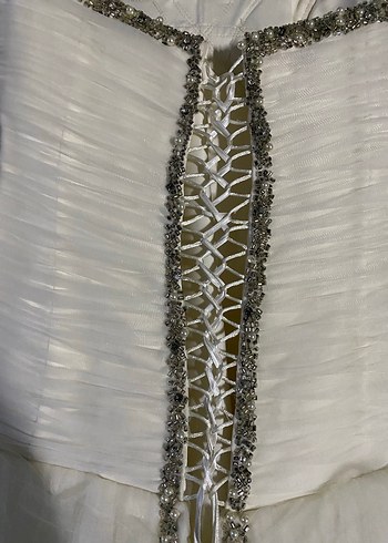 Straplez A Kesim Beyaz Uzun Gelinlik - Görsel 4