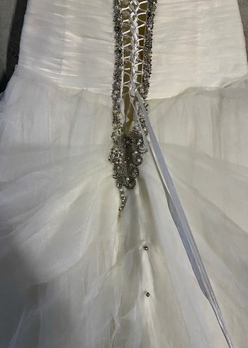 Straplez A Kesim Beyaz Uzun Gelinlik - Görsel 5