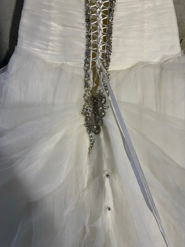 Straplez A Kesim Beyaz Uzun Gelinlik - Görsel 5