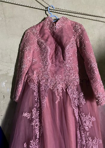 Bordo İşlemeli Drapeli Uzun Kollu Nişan Elbisesi - Görsel 3