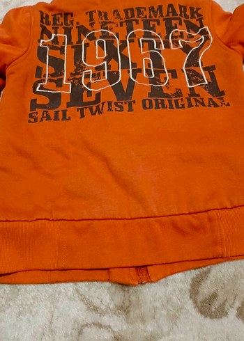 Turuncu Kapüşonlu Fermuarlı Erkek Sweatshirt - Görsel 2