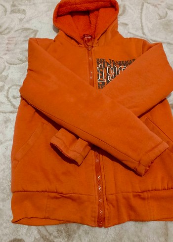 Turuncu Kapüşonlu Fermuarlı Erkek Sweatshirt - Görsel 3