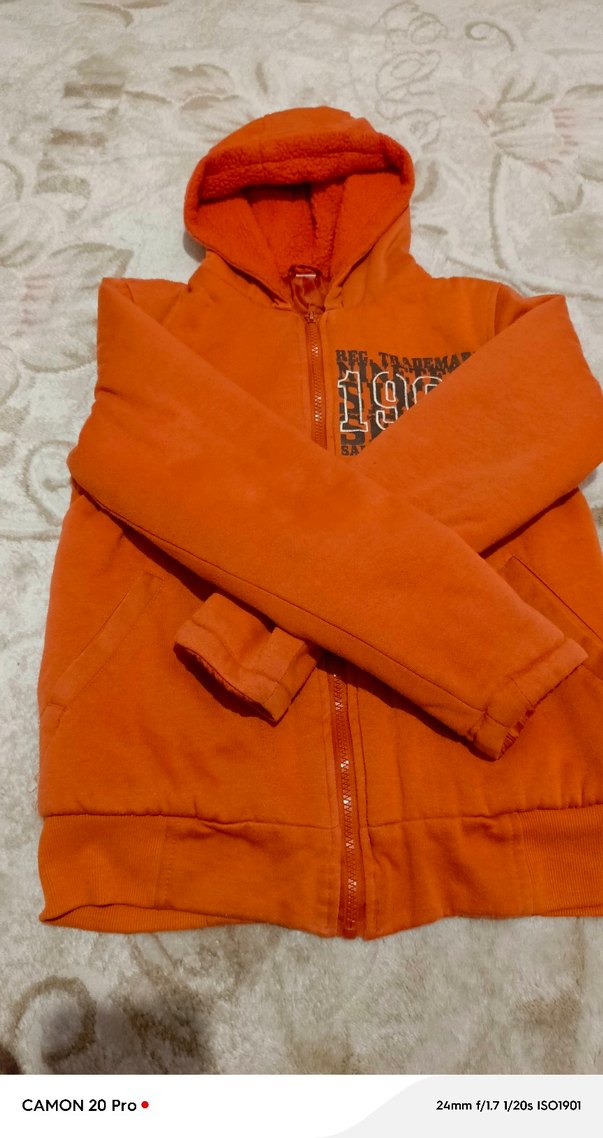 Turuncu Kapüşonlu Fermuarlı Erkek Sweatshirt - Görsel 3