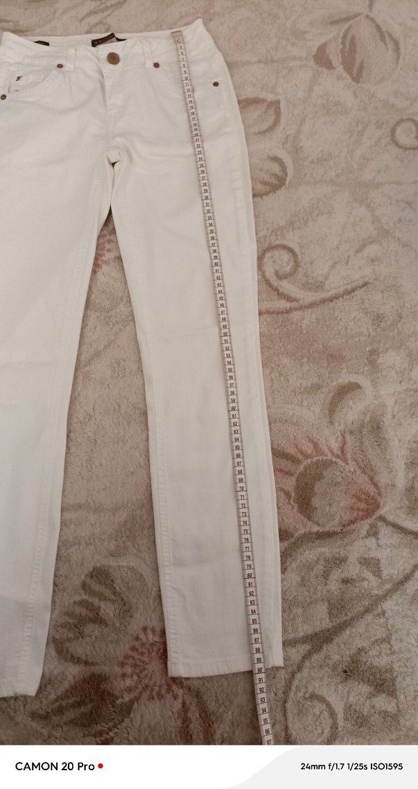 Beyaz Kadın Pamuk Kumaş Pantolon - Görsel 2