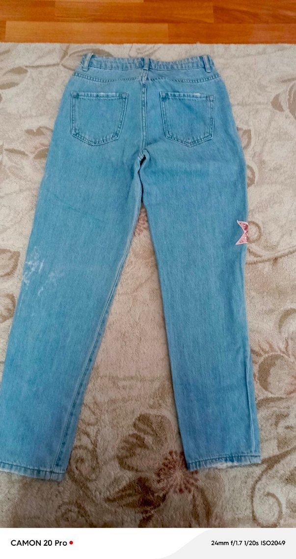 Nakışlı Düğmeli Mavi Kadın Jean Pantolon - Görsel 2