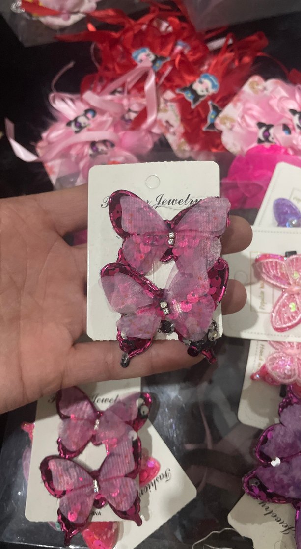 Pullu Pembe Kelebek Çocuk Toka - Görsel 3