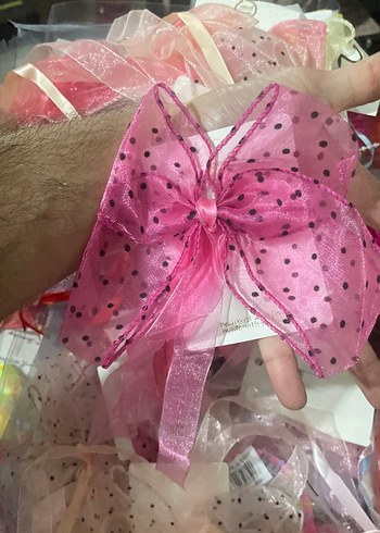 Puantiyeli Pembe Fiyonk Saç Aksesuarı - Görsel 3