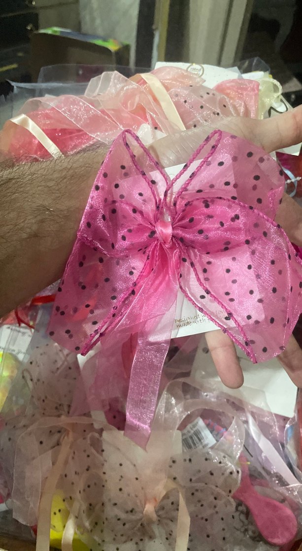 Puantiyeli Pembe Fiyonk Saç Aksesuarı - Görsel 3