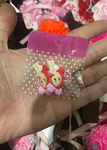 Pembe Baskılı Düğmeli Kız Çocuk Aksesuarı - Görsel 3