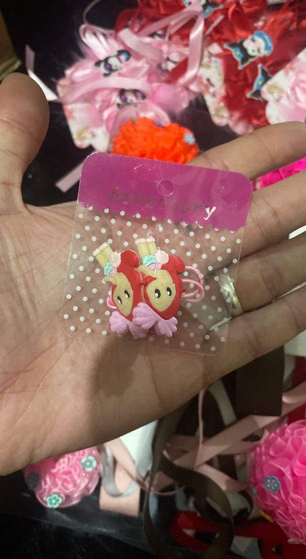 Pembe Baskılı Düğmeli Kız Çocuk Aksesuarı - Görsel 3