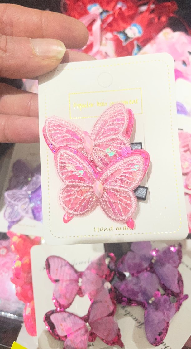 Pembe İşlemeli Boncuklu Kelebek Toka - Görsel 3