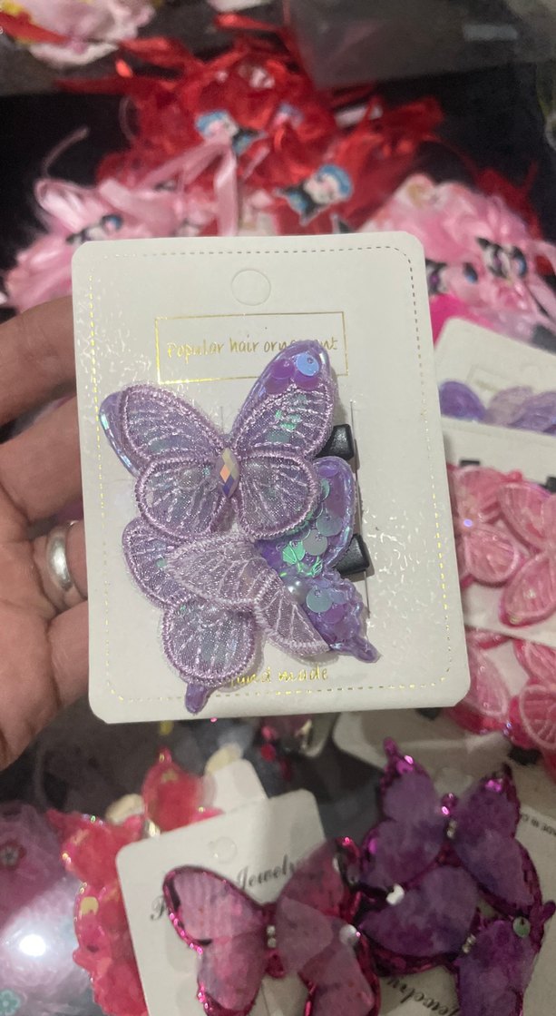 Boncuklu Nakışlı Mor Kelebek Çocuk Toka - Görsel 3