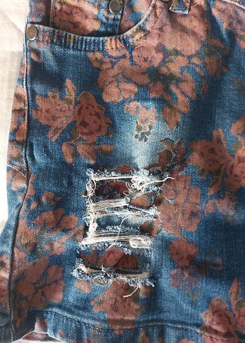 Çiçek Desenli Bağlama Kot Şort Vintage 2000's - Görsel 3