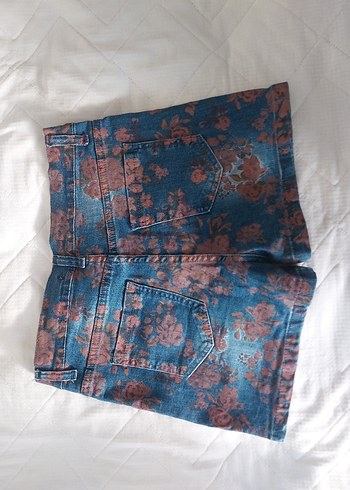 Çiçek Desenli Bağlama Kot Şort Vintage 2000's - Görsel 5