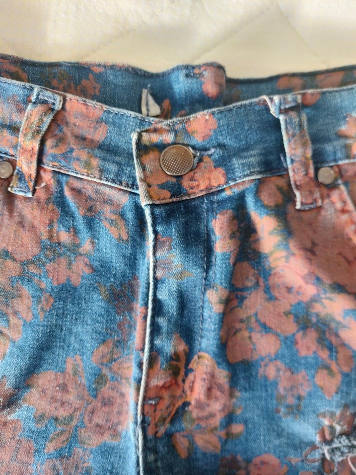 Çiçek Desenli Bağlama Kot Şort Vintage 2000's - Görsel 4