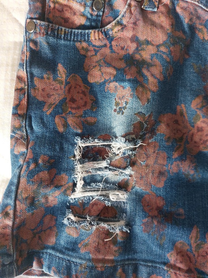 Çiçek Desenli Bağlama Kot Şort Vintage 2000's - Görsel 3