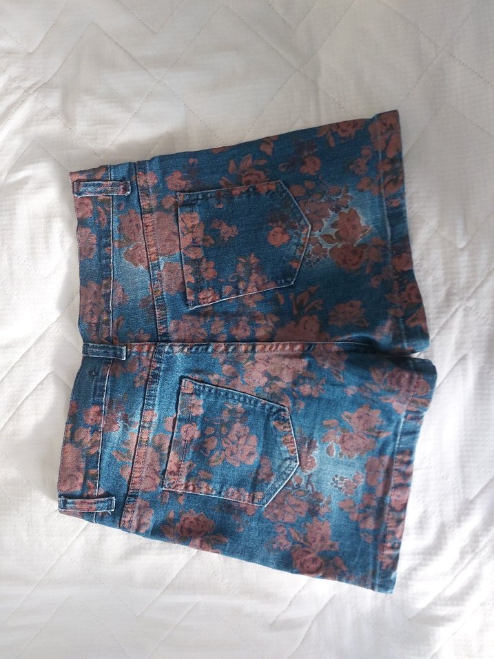 Çiçek Desenli Bağlama Kot Şort Vintage 2000's - Görsel 5