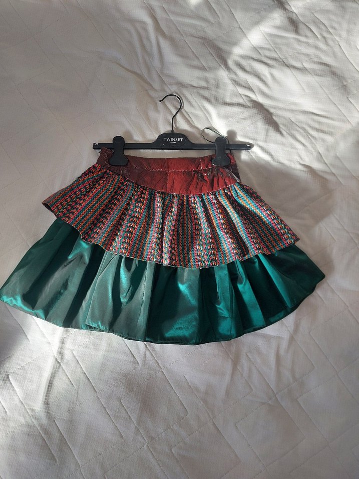 Çok Renkli Pileli Mini Bohem Etek - Görsel 2