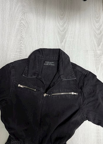 Kadın Siyah Denim Uzun Tulum - Görsel 4