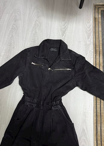 Kadın Siyah Denim Uzun Tulum - Görsel 2