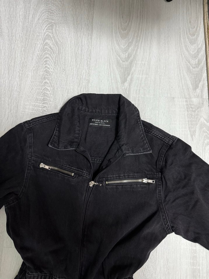 Kadın Siyah Denim Uzun Tulum - Görsel 4