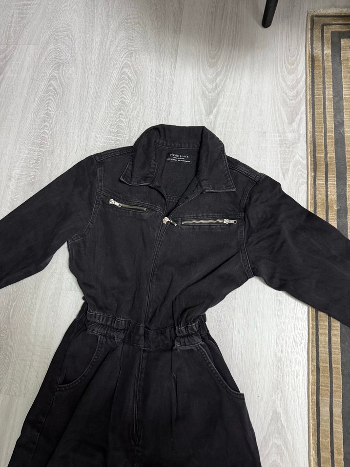 Kadın Siyah Denim Uzun Tulum - Görsel 2