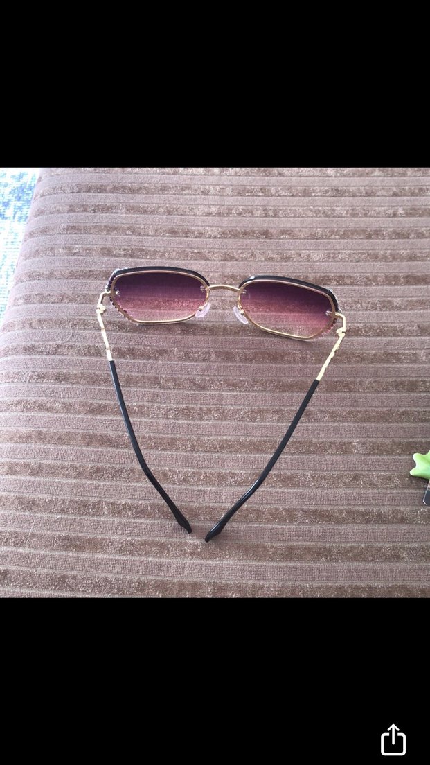 Kahverengi Pul İşlemeli Bohem Kadın Güneş Gözlüğü - Görsel 3