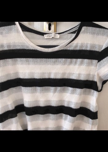 Gri Çizgili Kısa Kollu Kadın Tişört - Görsel 2