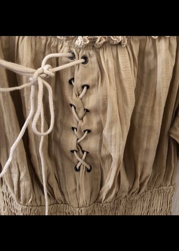 Bej Keten Mini Bohem Bluz - Görsel 2