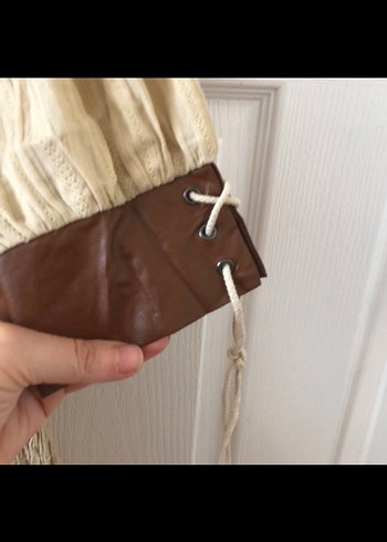 Bej Keten Mini Bohem Bluz - Görsel 4