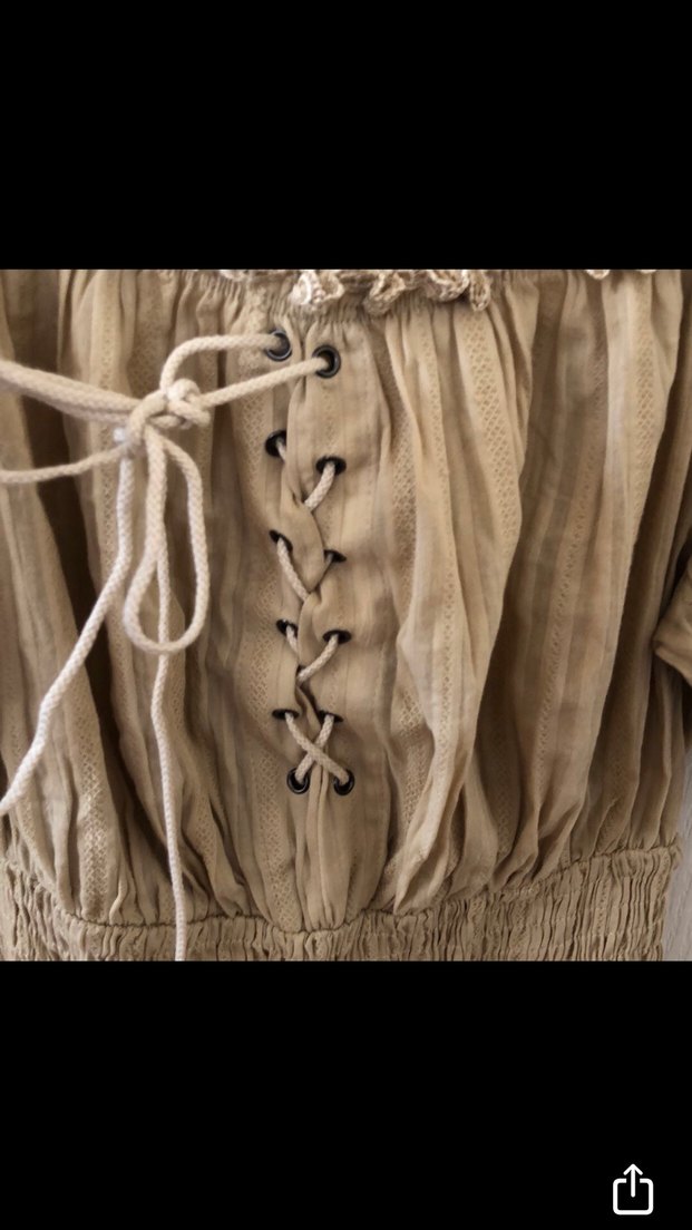 Bej Keten Mini Bohem Bluz - Görsel 2