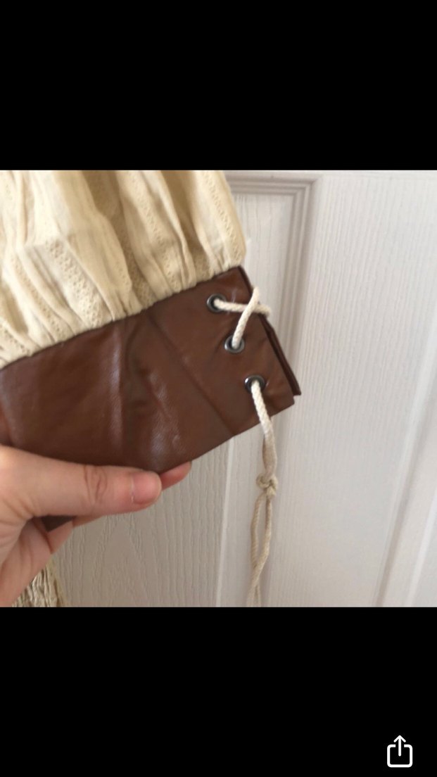 Bej Keten Mini Bohem Bluz - Görsel 4