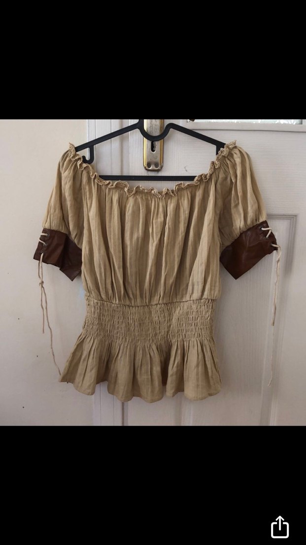 Bej Keten Mini Bohem Bluz - Görsel 3