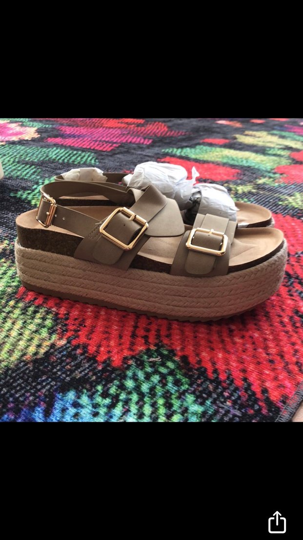 Tokalı Taba Renk Kadın Dolgu Topuk sandalet - Görsel 2