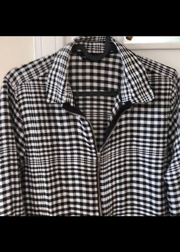 Fermuarlı Gri Ekose Kadın Gömlek - Görsel 2