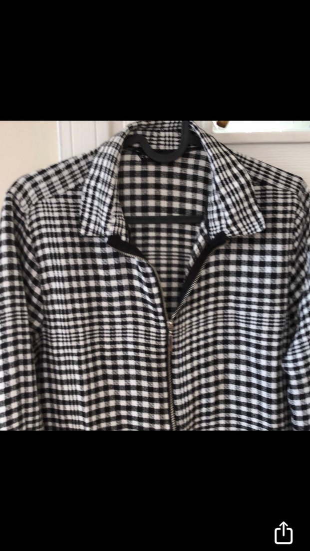 Fermuarlı Gri Ekose Kadın Gömlek - Görsel 2