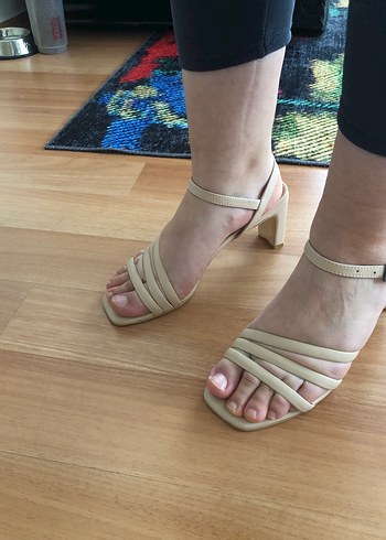 Bej Tokalı Kadın Topuklu Sandalet - Görsel 10