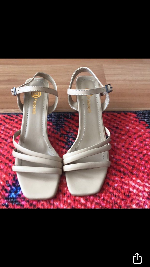 Bej Tokalı Kadın Topuklu Sandalet - Görsel 3