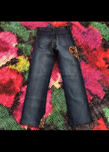 Payetli Leopar Detaylı Salaş Kadın Kot Pantolon - Görsel 2