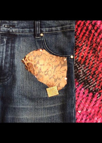 Payetli Leopar Detaylı Salaş Kadın Kot Pantolon - Görsel 6