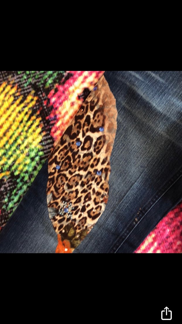 Payetli Leopar Detaylı Salaş Kadın Kot Pantolon - Görsel 4