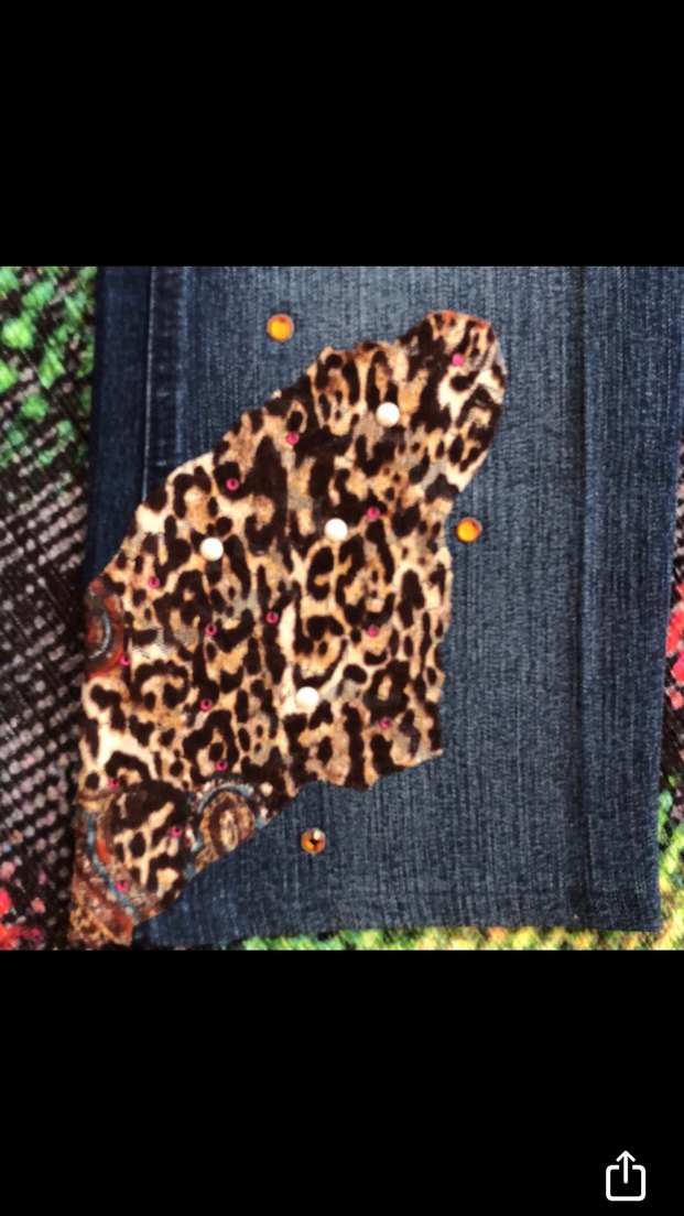 Payetli Leopar Detaylı Salaş Kadın Kot Pantolon - Görsel 5