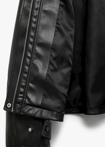Kadın Siyah Deri Biker Ceket - Görsel 3