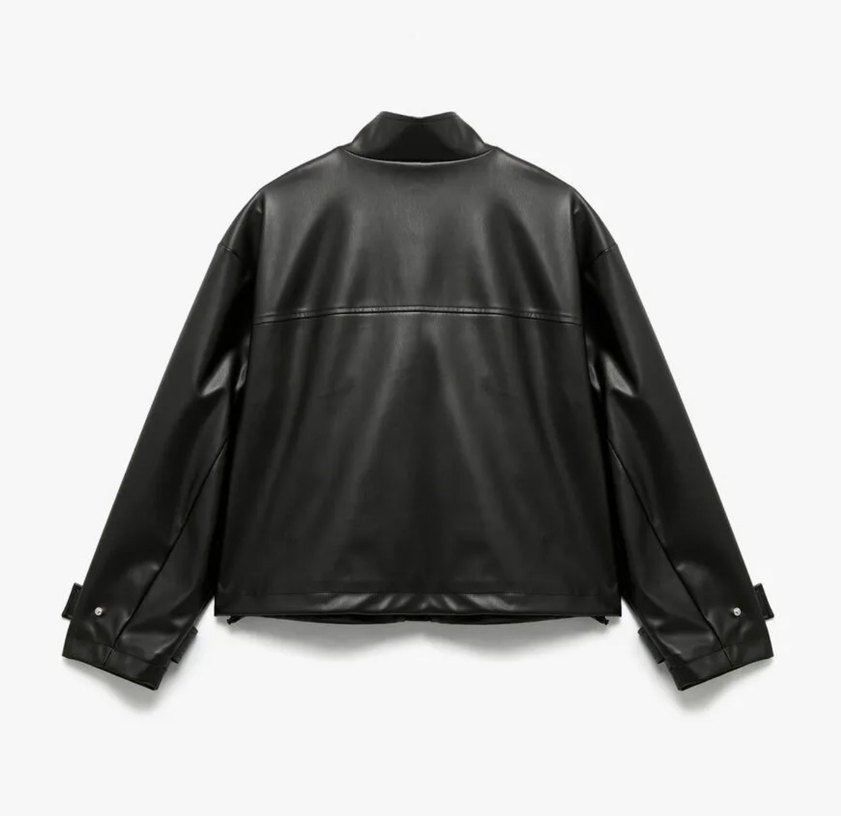 Kadın Siyah Deri Biker Ceket - Görsel 2