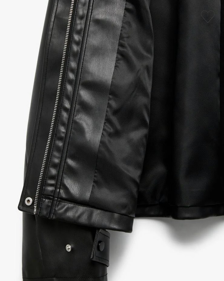 Kadın Siyah Deri Biker Ceket - Görsel 3