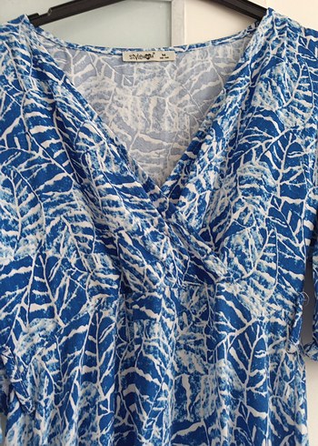 Mavi Bağlama Desenli Uzun Hemşirelik Sabahlığı - Görsel 2