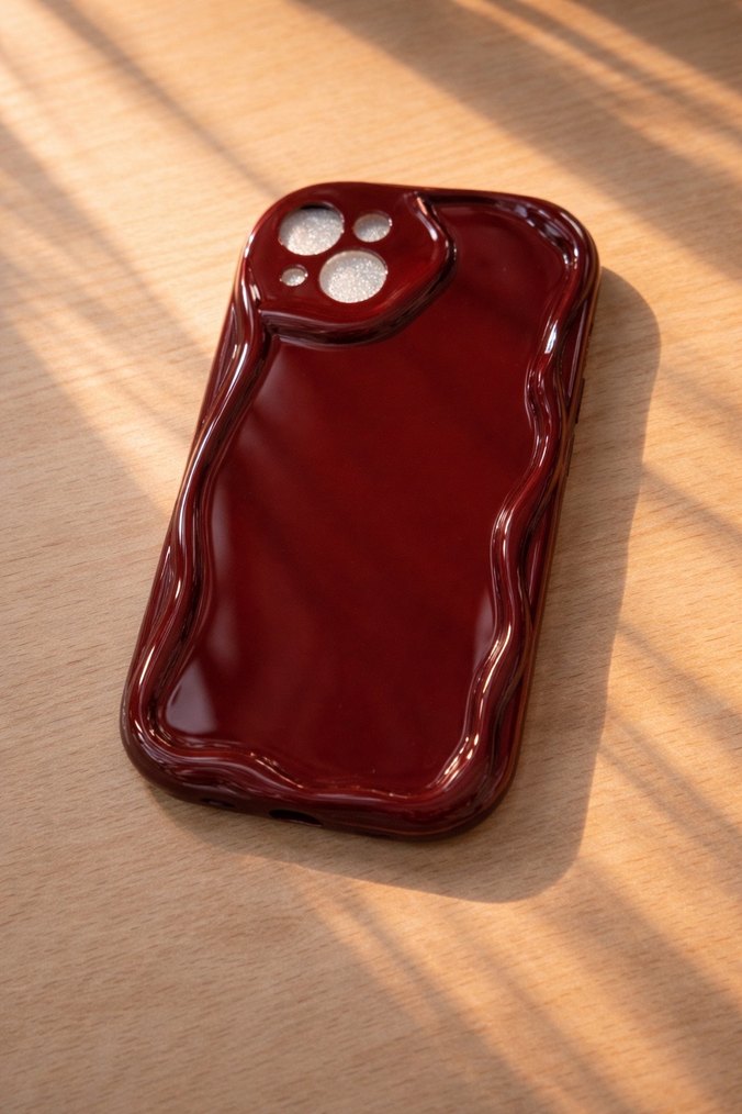 Iphone 13 Bordo Dalga Desenli Telefon Kılıfı - Görsel 2